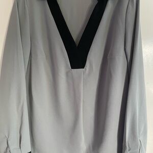 SHEIN Gray and Black V-Neck Blouse